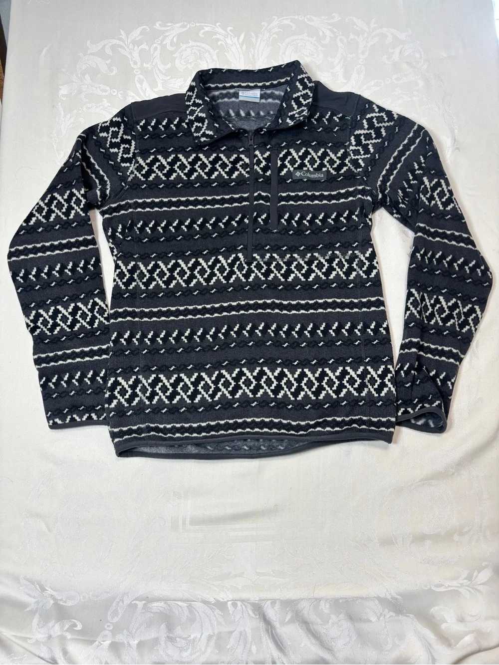 Columbia Men’s Gray and White Patterned Zip-Up Fleece Pullover